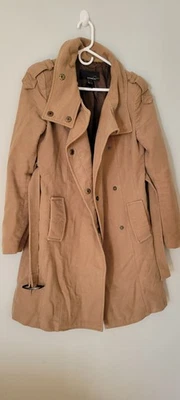 TRAJE MANGO MNG Mujer Talla M Beige Doble Pecho Abrigo Chaqueta Cepillado CINTURÓN Foto 1 de 4