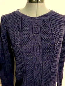 RUBBISH Scoop neck Crochet knit sweater S Dusty Navy Blue Cable knit pullover - Picture 1 of 6