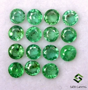 1.72 Cts Natural Emerald Round Cut 3 mm Lot 15 Pcs Calibrated Lustrous Gemstones - Picture 1 of 4