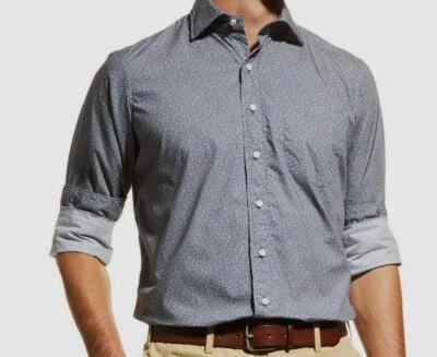 195 美元 Sid Mashburn 男式蓝色花卉印花修身府绸运动衬衫 M 码 — 第 1/2 张图片