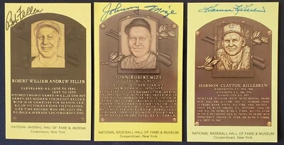 3x Johnny Mize + Bob Feller + Harmon Killebrew 3x Autographed HOF 4x6 Cards - Image 1 of 4