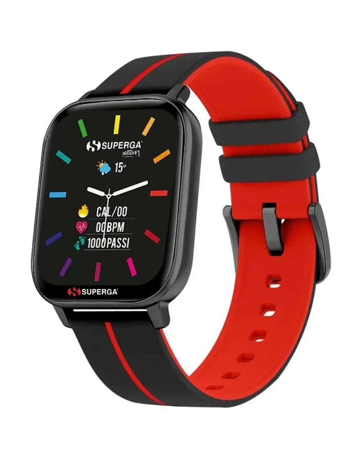 Smartwatch SUPERGA SW-STC003 Silicone Nero Rosso TOUCHSCREEN NEW - Immagine 1 di 1