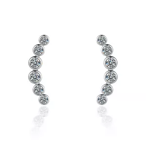 925 Sterling Silver Robover CZ Curve Bar Stud Earrings Women Girl Jewellery - Picture 1 of 12