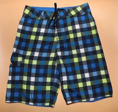 Bañador Burnside azul lima verde a cuadros talla 34 verano playa board shorts Foto 1 de 4