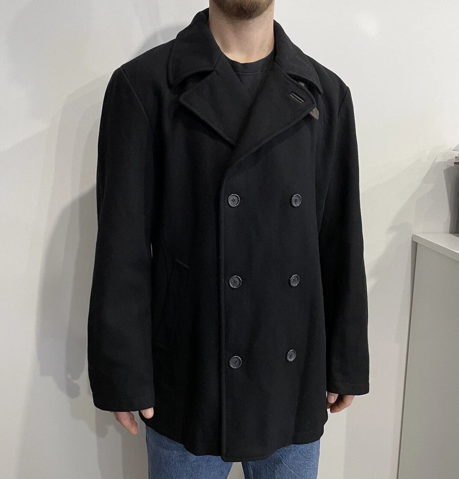 Chaqueta Abrigo DDP Dolce & Gabbana Lana Hombre Negro Cuero Detalles Negro Talla 52 Foto 1 de 4