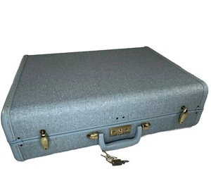 Vintage Samsonite Streamlite Hardcover Teal Blue Suitcase w/KEY 1950s CLEAN - Picture 1 of 20