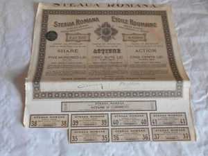 Vintage share certificate Stock Bonds action Etoile Roumaine petrol 1923 - Picture 1 of 2
