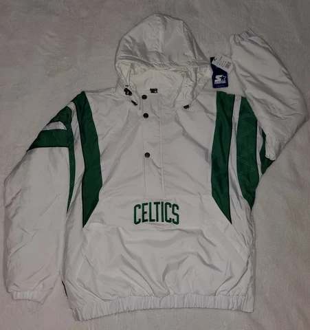 Boston Celtics Starter Jacket 1/2 Zip Front Pocket Pullover Detachable Hood XL🍀 Cover