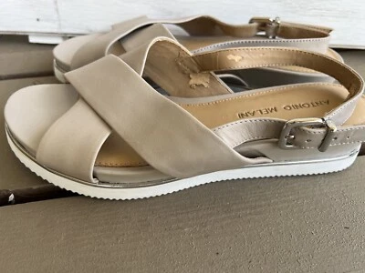 Antonio Melani Sandals 8 Strappy Gray Leather Women's 8 - Image 1 of 4