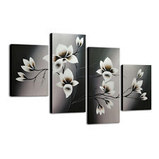 Original Hand Paint Canvas Oil Painting Wall Art Home Decor Abstract Floral Gray