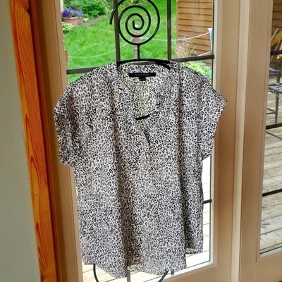 Cynthia Steffe Animal Print Vneck Capped Sleeve Sz. M Blouse - Image 1 of 4