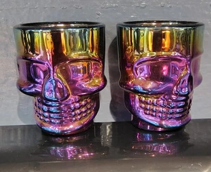 SET OF 2 - Halloween Rainbow Fusion Rainbow Luster SKULL SHOT GLASS - 1.75oz - Picture 1 of 11