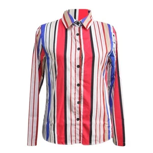 Camicie sexy taglie forti con maniche lunghe maniche arrotolabili righe stampa Sh4557 - Foto 1 di 18