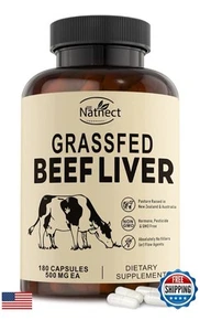 Natnect Supplements Grassfed Beef Liver - 180 Capsules 500mg free shipping - Picture 1 of 3