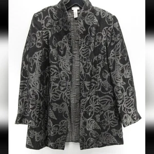 Blazer Chico's reversibile sera floreale vestibilità classica jacquard aperto davanti taglia 12 - Foto 1 di 13
