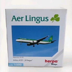 HERPA 508681 AIRBUS A321" ST FERGUS" AER LINGUS MODEL PLANE MIB SCALE 1:500 - Picture 1 of 10