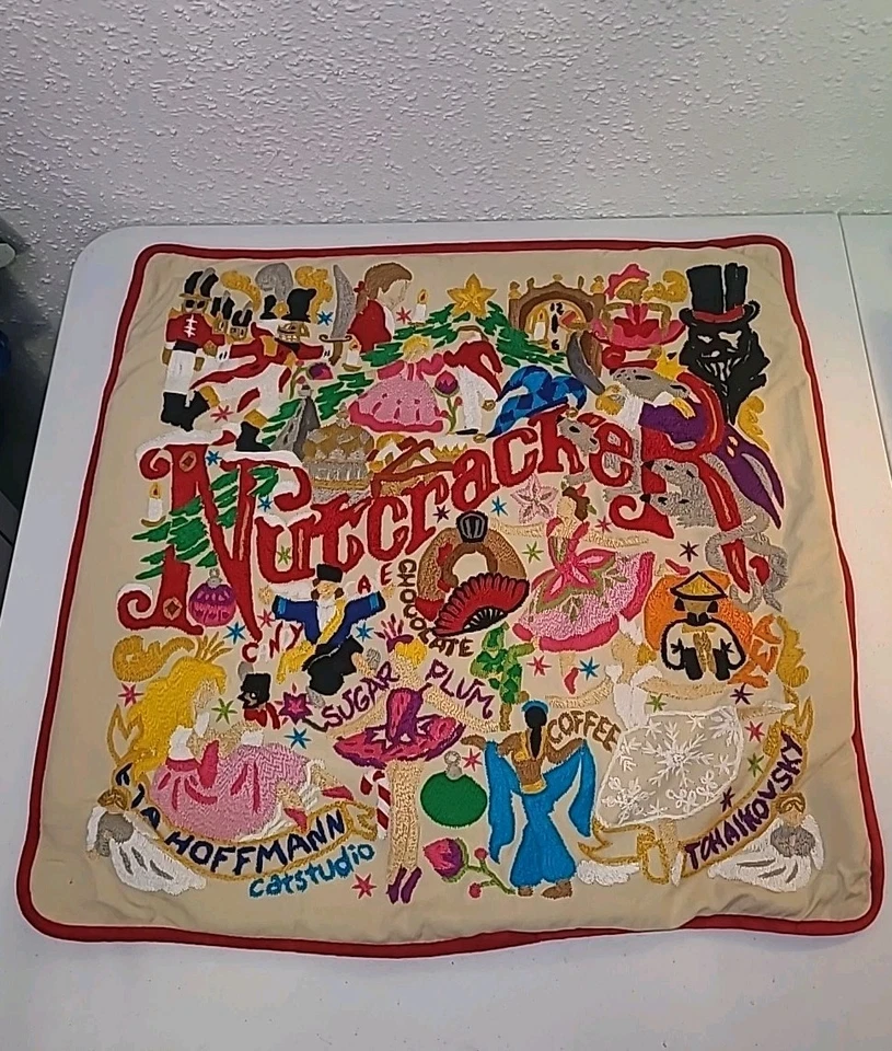 "Funda de Almohada Cascanueces Catstudio 20"" Cuadrada Bordada a Mano Navidad Leer Des" Foto 1 de 4