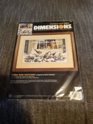 Dimensions Counted Cross Stitch Kit 14"X9" Three Bird Watchers Cats Kitties 3839 - Image 1 of 4