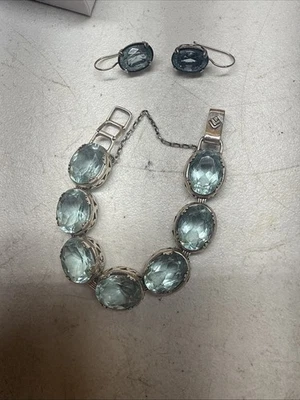 Conjunto de brinco pulseira Silpada prata esterlina lagoa azul água vidro oval B2093 - Imagem 1 de 4