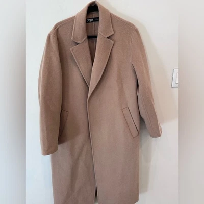 Zara Wool Blend Coat Women's Large Camel Longline Overcoat Belt Missing NWOT - Image 1 of 4
