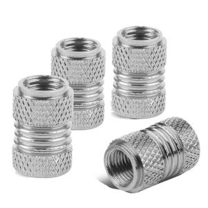 17MM SILVER UNIVERSAL TIRE RIM PORT DUST COVER VALVE STEM CAP KNURLED 4PCS/SET - Picture 1 of 5