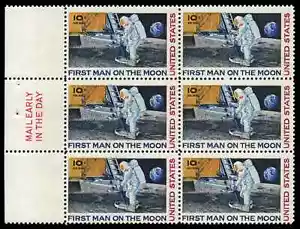 US Scott # C76, First Man on Moon, Mail Early Block 1969 10¢ Airmail Stamps, MNH - Picture 1 of 1