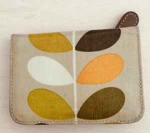 ORLA KIELY BRITISH DESIGNER COLORFUL LEAF PATTERN LEATHER & CANVAS FOLDED WALLET - Picture 1 of 12