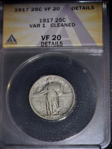 1917 Standing Liberty Quarter, ANACS VF20, Type 1, Good Solid Coin - Picture 1 of 2