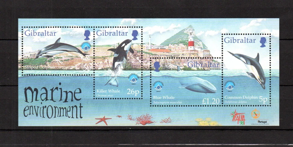 Hoja de sellos de vida marina/medio ambiente/peces de Gibraltar 1998 (bloque Michel 34) MNH Foto 1 de 1