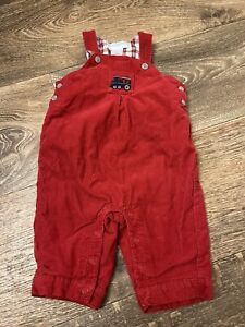Janie Jack Baby Boys Red Corduroy Overalls Pant Embroidered Train Logo 0-3  Mth