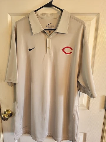 Cincinnati Reds NIKE Dri-Fit Authentic XL Gray Graphic Short Sleeve Polo Shirt Cover