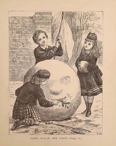 1875 Deliziosa Antica Stampa = IL PUPAZZO DI NEVE = ORIGINALE di ETA' VITTORIANA - Bild 1 von 1