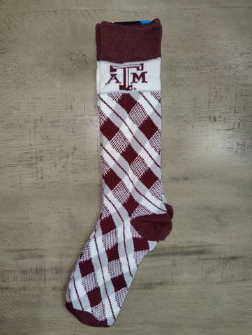 Texas A&M Aggies College Plaid Argyle Team Dress Crew Socks Large Cover