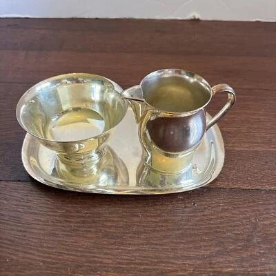 Paul Revere Reproduction Silver Plate Set Creamer & Sugar Bowl w/Tray Wm. Rogers - Изображение 1 из 4