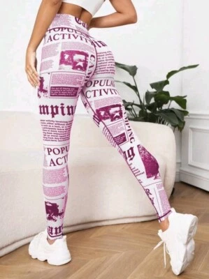 Leggings deportivos con estampado de periódico de cintura ancha. M - Imagem 1 de 4