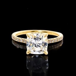 Customize : 2.80 Ct Cushion IGI Lab Grown Diamond Ring 14K Yellow Gold 4.5 - Picture 1 of 16