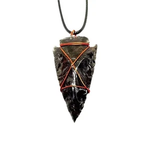 Obsidian Arrowhead Pendant Necklace Copper Gemstone EMF Scalar Crystal Jewellery - Picture 1 of 21