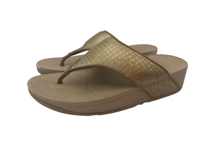 Fitflop Sz 6 Lulu Sleek Flip-Flop Thong Sandals Gold Metallic Wedge Comfort - Image 1 of 4