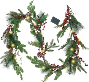 6 FT Pre-Lit Artificial Christmas Garland with 20 LED Lights, Battery Powered - Picture 1 of 12