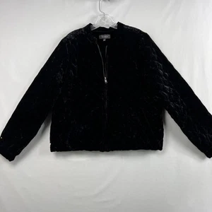 Talbots  Velvet Quilted Jacket Womens Coat Size Large Black Down Full Zip - Picture 1 of 14