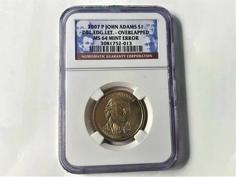 2007 P JOHN ADAMS $1 NGC MS64 DBL EDG LET OVERLAPPED MINT ERROR RARE Cover