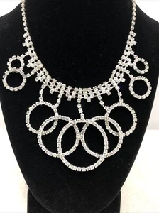 Women’s necklace Fashion Sparkling Round Elegant 16” Faux Rhinestones - Picture 1 of 7