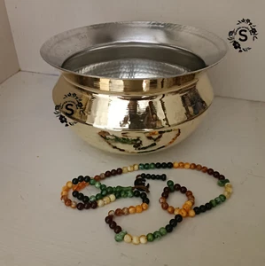Vintage Heavy Bottom Hammered Finish Brass Cooking Handi, Water Capacity 155 OZ - Picture 1 of 7