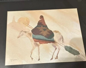 Stampa acquerello vintage JC Madden. "On Horse at Sunset"" Opaco e Incorniciato 12x15" - Foto 1 di 7