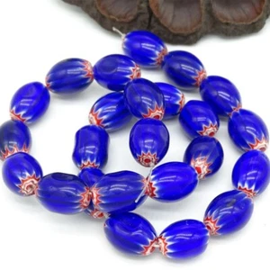 Oval Shape Blue Millefiori Glass Beads 9x5mm 12x8mm 15x10mm DIY Jewelry Lot - Picture 1 of 9