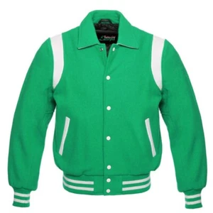 Chaqueta de lana con estilo para hombre con rayas de cuero en tonos verdes loro - Imagen 1 de 5