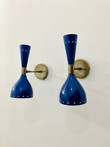 Italian Brass Wall Sconce Pair - 1950's Mid Century Wall Light Fixtures for Home
