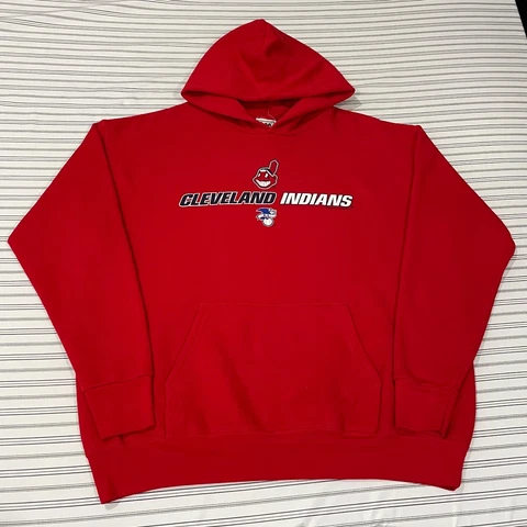 Vintage Y2K 2006 MLB Lee Sport Cleveland Indians Hoodie Sweatshirt Men Large Red Cover