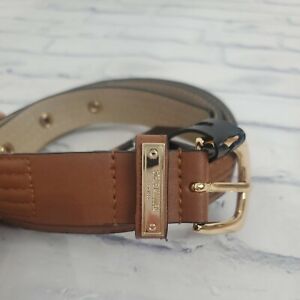 Steve Madden Womens Belt XL Camel Brown Stitched Faux Leather Gold Buckle New