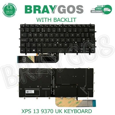BRAYGOS Teclado para computadora portátil Dell XPS 13 9370 9360 9380 7390 9305 diseño Reino Unido + retroiluminación